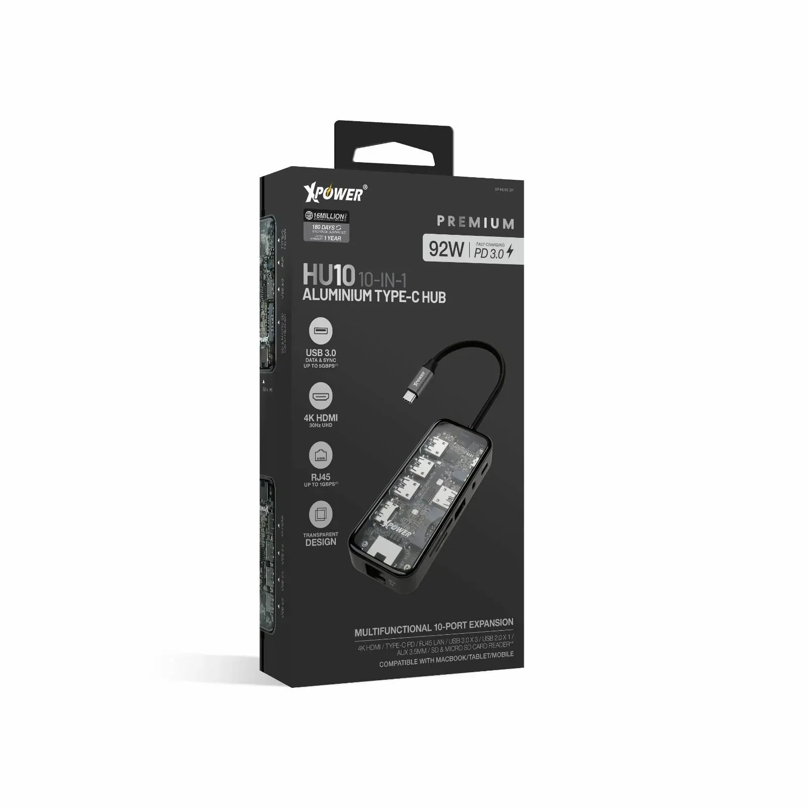 XPower HI10 10 In 1 92W PD Type-C Hub - Grey - Tashqila XPower HI10 10 In 1 92W PD Type-C Hub - Grey - Tashqila